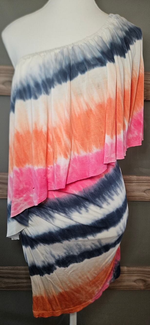 Tie Dye Young Fabulous & Broke Dress One Shoulder M Stretch Rayon  28L 28W B69